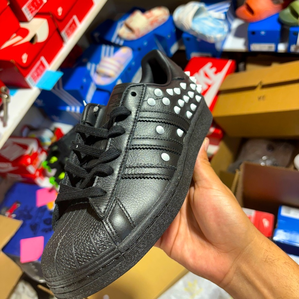 adidas Black Leather Sneakers with White Stud Accents